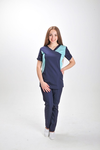 фото костюм Марина (40-60) сорочкова, темно-синій/ментоловий, рукав короткий, брюки класичні 815150500