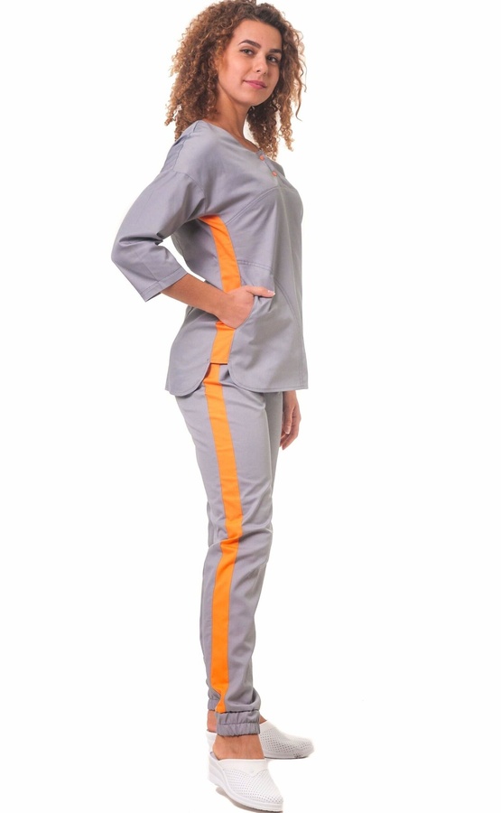 фото костюм СЗ-Парма (40-66) преміум-котон сірий/помаранчевий, брюки джогери 2653960015
