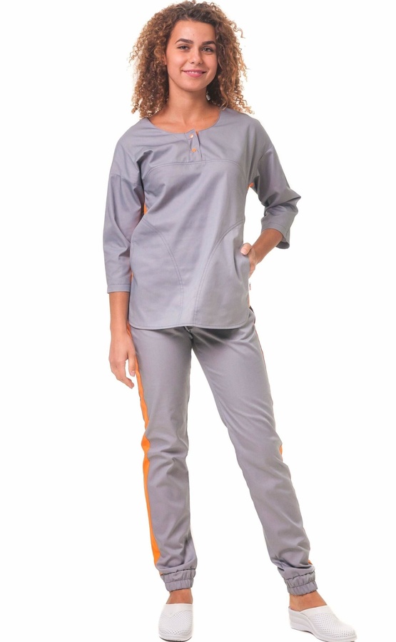 фото костюм СЗ-Парма (40-66) преміум-котон сірий/помаранчевий, брюки джогери 2653960015
