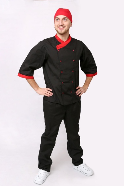 фото Костюм кухаря 22117 чорний/червоний одяг для сфери обслуговування розмір 42 1618327702