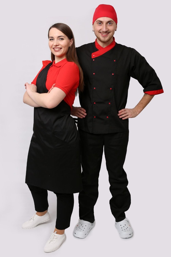 фото Костюм кухаря 22117 батист чорний/червоний одяг для сфери обслуговування розмір 42 1618327702