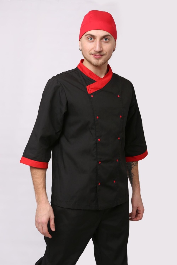 фото Костюм кухаря 22117 батист чорний/червоний одяг для сфери обслуговування розмір 42 1618327702