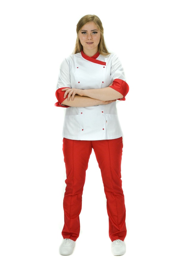 фото Кітель кухаря Бордо-2 котон білий/червоний 371642015