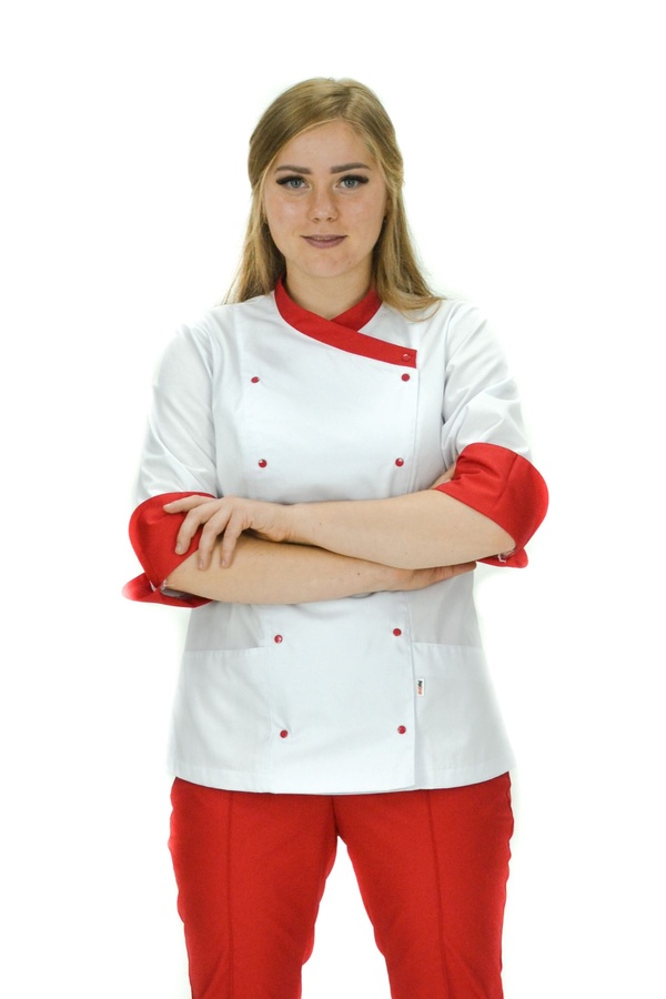 фото Кітель кухаря Бордо-2 котон білий/червоний 371642015