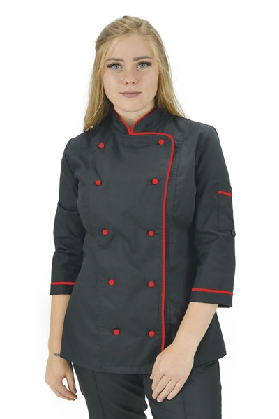 фото Кітель кухаря Марсель жіночий котон чорний/червоний сітка на спині розмір 46 13621701301
