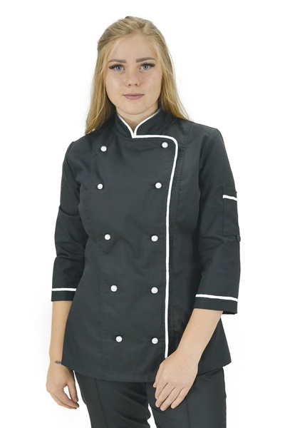 фото Кітель кухаря Марсель жіночий котон чорний/білий сітка на спині розмір 46 2134282015