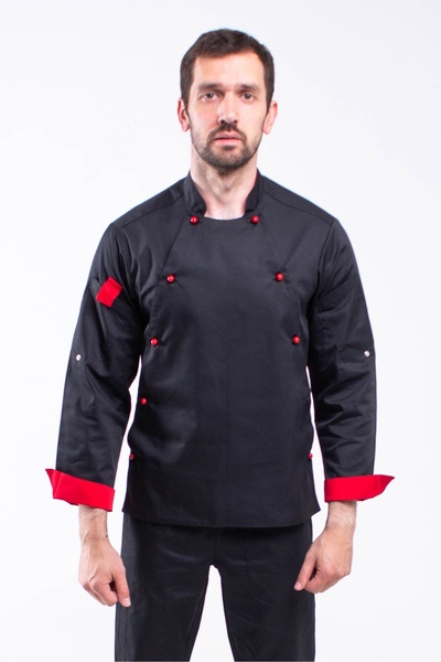 фото Кітель кухаря Прованс котон чорний/червоний сітка на спині розмір 42 2515575700