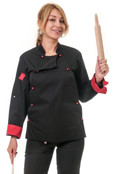 фото Кітель кухаря Прованс котон чорний/червоний сітка на спині розмір 42 2515576100