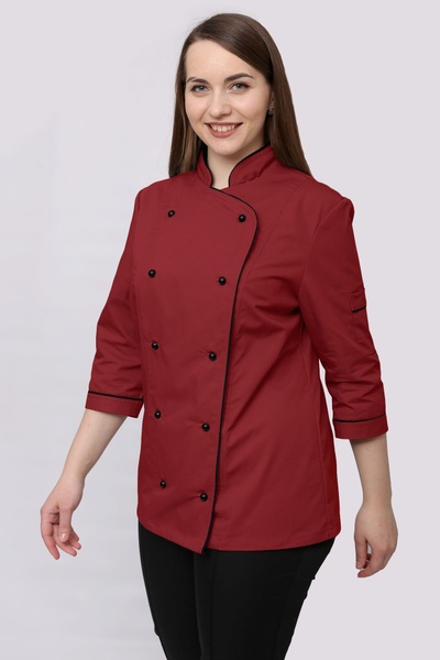 фото Кітель кухаря Марсель жіночий котон бордовий/чорний сітка на спині розмір 40 13621701613