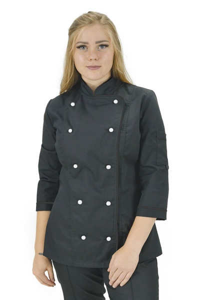 фото Кітель кухаря Марсель жіночий котон чорний/білий сітка на спині розмір 46 13627756267