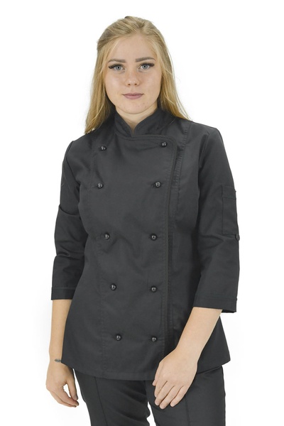 фото Кітель кухаря Марсель жіночий котон чорний/чорний сітка на спині розмір 46 13628904144