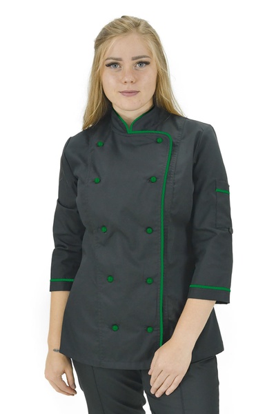фото Кітель кухаря Марсель жіночий котон чорний/зелений сітка на спині розмір 46 13621699909