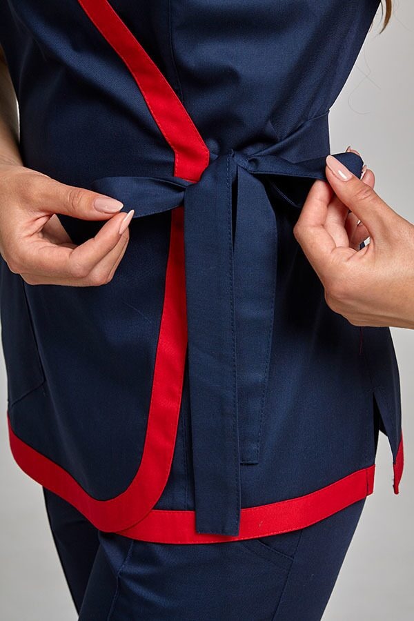фото костюм Азалія (40-60) сорочкова, темно-синій/червоний, рукав короткий, брюки класичні 683669701