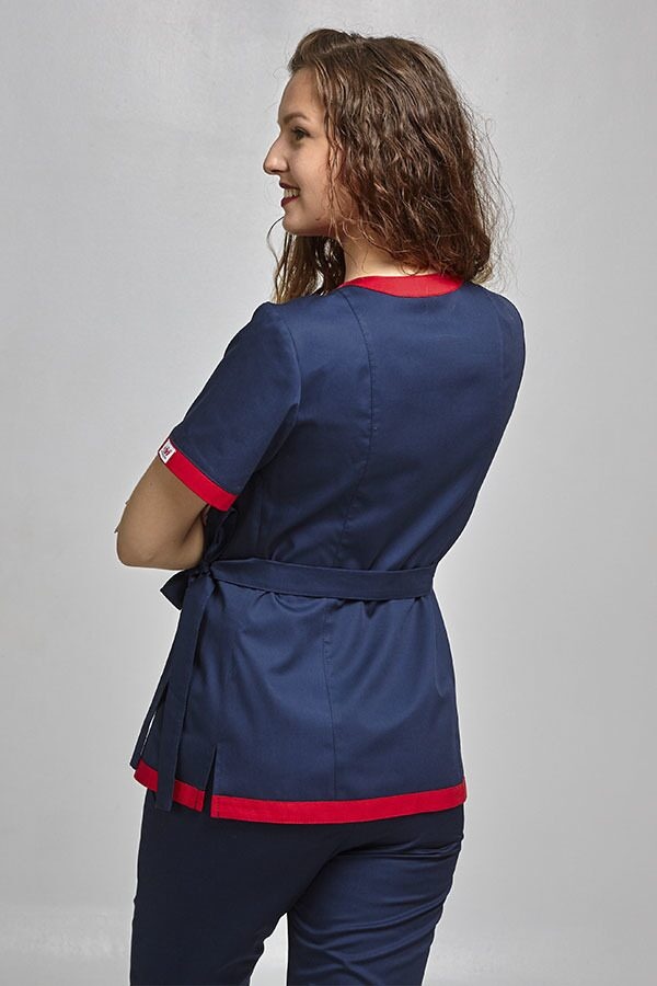 фото костюм Азалія (40-60) сорочкова, темно-синій/червоний, рукав короткий, брюки класичні 683669701