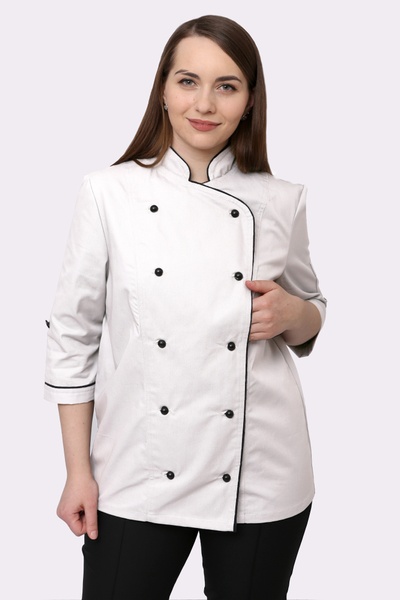 фото Кітель кухаря Марсель жіночий котон білий/чорний сітка на спині розмір 46 2134229815
