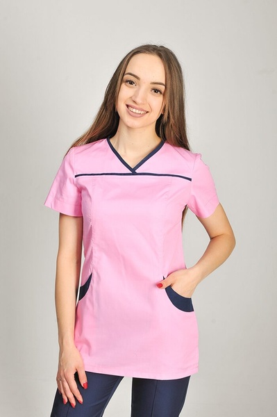 медичний костюм І-30 (40-60) преміум-котон, колір рожевий/темно-синій, рукав короткий, тип брюк - класичні 807802700 фото
