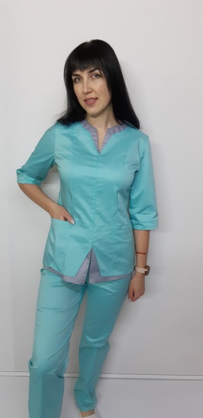 фото медичний костюм Весна ВТ-20228 котон ментоловий/сірий (р.42-64) рукав 3/4, брюки прямі 13548427321
