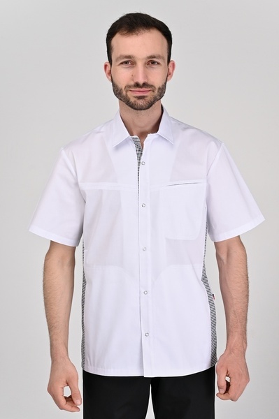 костюм Гамбург (42-70) на кнопках тк.преміум - колір білий/чорний, рукав короткий, брюки прямі 508567300 фото