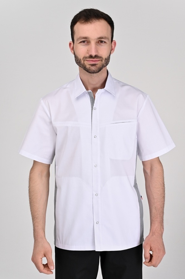 медичний костюм Гамбург (42-68) на кнопках тк.преміум-котон - колір білий/чорний, рукав короткий, брюки прямі 508567300 фото