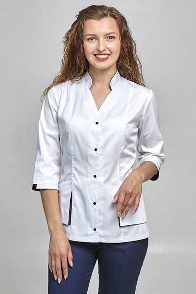 фото костюм Діана (40-60) сорочкова, білий/темно-синій, рукав 3/4, брюки класичні 683928301