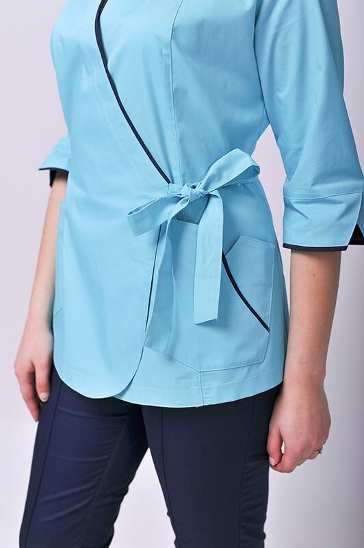 фото костюм Венеція (40-60) сорочкова, ментоловий/темно-синій, рукав 3/4, брюки класичні 773595500