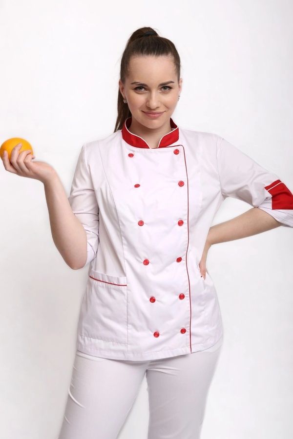 Костюм кухаря жіночий Мар'я котон білий р.42 (42-64) рукав 3/4 - спецодяг кухаря (13666744563.672)