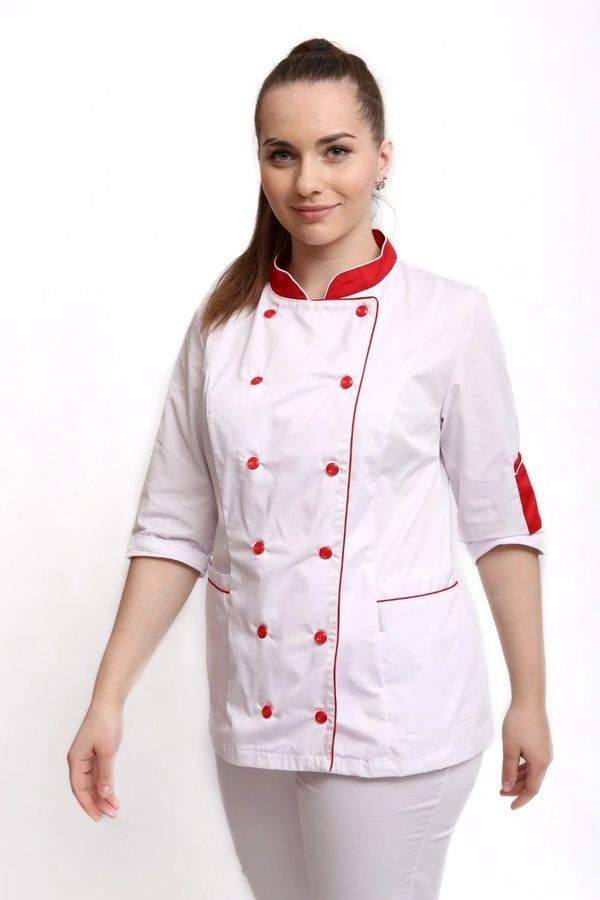 Костюм кухаря жіночий Мар'я котон білий р.42 (42-64) рукав 3/4 - спецодяг кухаря (13666744563.672)