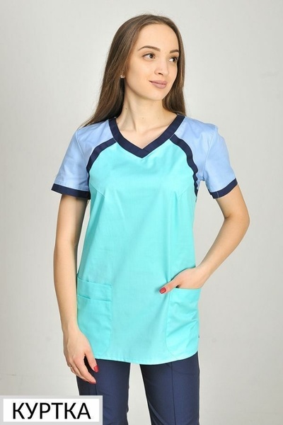 куртка медична Колібрі (40-60) преміум-котон, колір ментоловий/блакитний, рукав короткий 405896504 фото