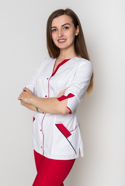 фото костюм Христина (40-60) преміум-котон, білий/червоний, рукав 3/4, брюки класичні 550999504