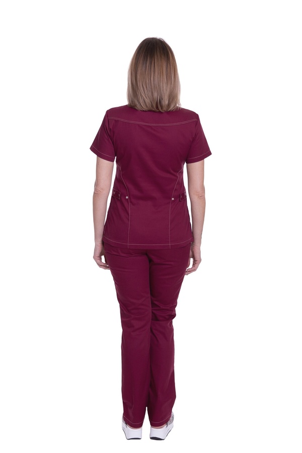 медичний костюм Атланта (40-58) через голову тк.преміум-котон - колір бордовий , рукав короткий, брюки класичні 1901552015 фото
