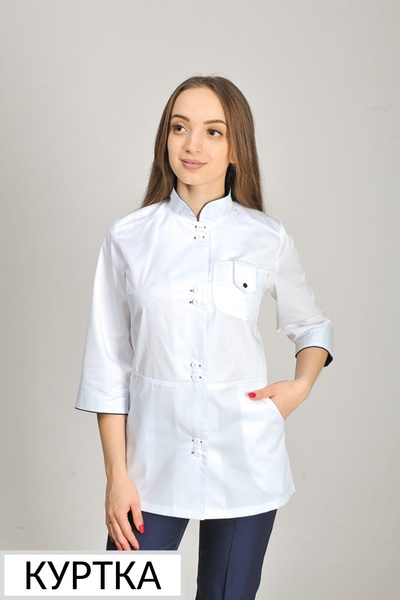 фото куртка Рубіна (40-60) сорочкова, білий/темно-синій, рукав 3/4 1571699502