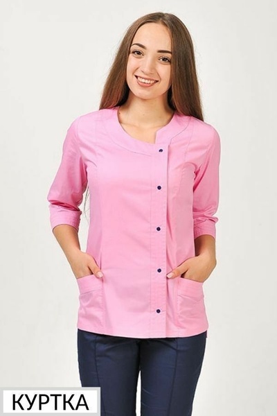 куртка медична АС-40 (40-60) преміум-котон, колір рожевий/темно-синій, рукав 3/4 382056504 фото