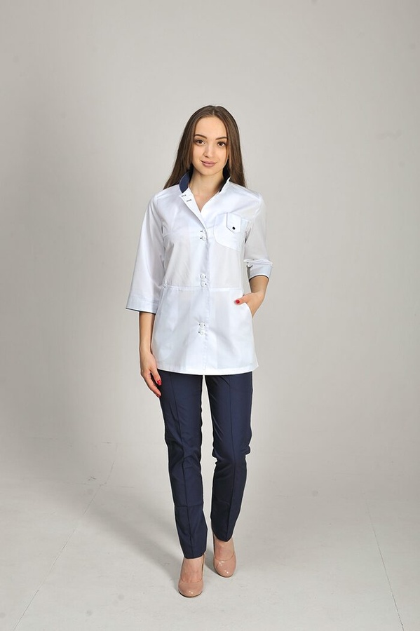 фото куртка Рубіна (40-60) сорочкова, білий/темно-синій, рукав 3/4 1571699502