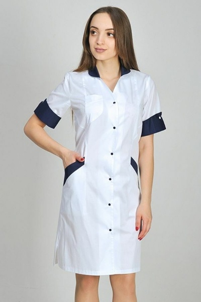 фото халат Магнолія (40-60) сорочкова, білий/темно-синій, рукав короткий 792075100