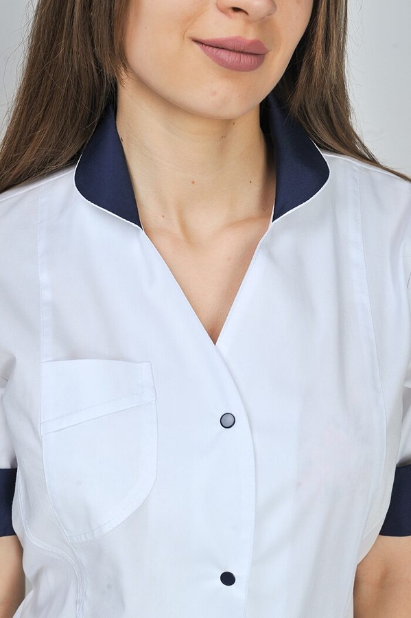 фото халат Магнолія (40-60) сорочкова, білий/темно-синій, рукав короткий 792075100