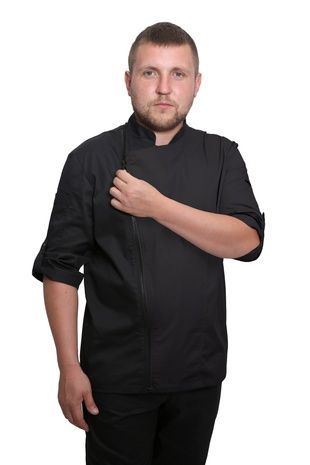 Кітель шеф кухаря на блискавці сітка на спині Косуха котон чорний р.50 (44-74) рукав 3/4 - спецодяг кухаря (13620239808.693)