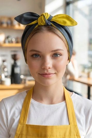 Головний убір продавця Солоха на зав'язках грета сірий/жовтий - Одяг для офіціантів та проавців (94.120)