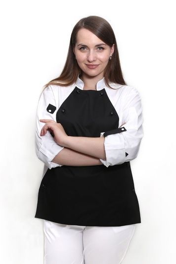 Кітель шеф кухаря жіночий два зйомні передніки + сітка на спині Прованс котон чорний/білий р.58 (42-60) рукав довгий - спецодяг кухаря (143267704.851)