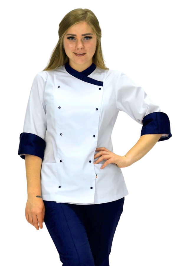фото Кітель кухаря Бордо-2 котон білий/синій 1544761900