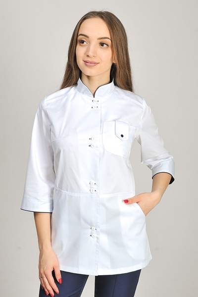 медичний костюм Рубіна (40-60) преміум-котон, колір білий/темно-синій, рукав 3/4, тип брюк - класичні 91433905 фото
