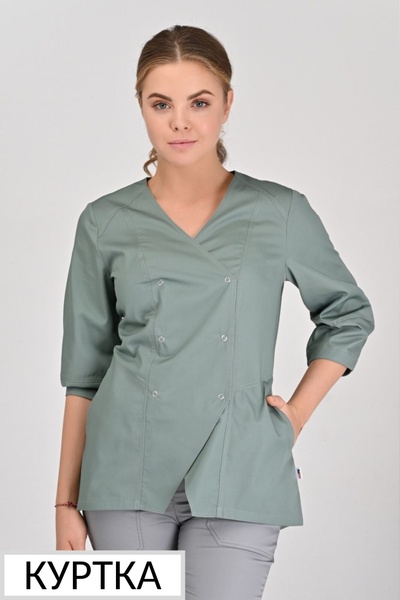 куртка медична Тоскана (40-68) на кнопках тк.преміум-котон - колір оливковий , рукав 3/4 2060081302 фото