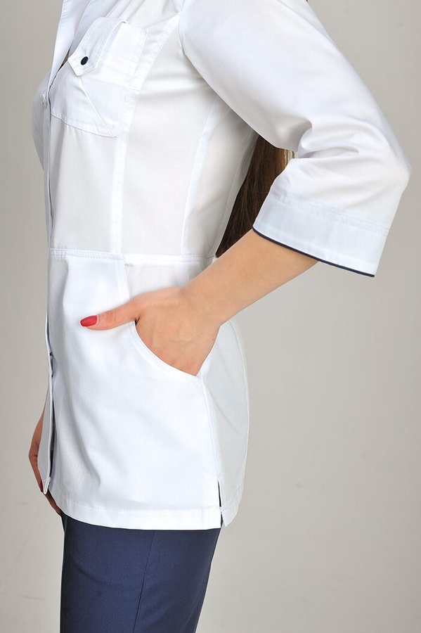 фото костюм Рубіна (40-60) преміум-котон, білий/темно-синій, рукав 3/4, брюки класичні 91433905