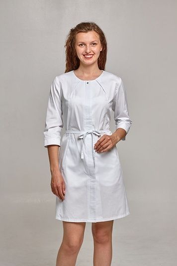 халат котон преміум Азія білий рукав 3/4. Розмірний ряд (42-60)