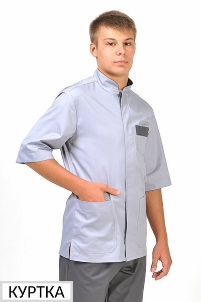 куртка медична Бравері (40-60) преміум-котон, колір світло-сірий/асфальт, рукав 1/2 382272504 фото