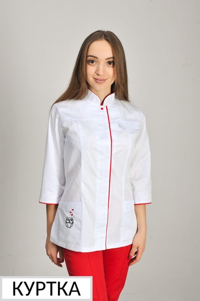 фото куртка Сакура (40-60) преміум-котон, білий/червоний, рукав 3/4 1577774702