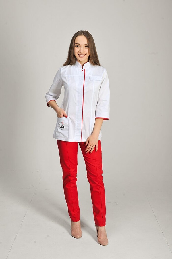 фото куртка Сакура (40-60) преміум-котон, білий/червоний, рукав 3/4 1577774702