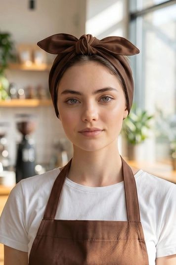 Головний убір продавця Солоха на зав'язках саржа шоколад - Одяг для офіціантів та проавців (94.120)