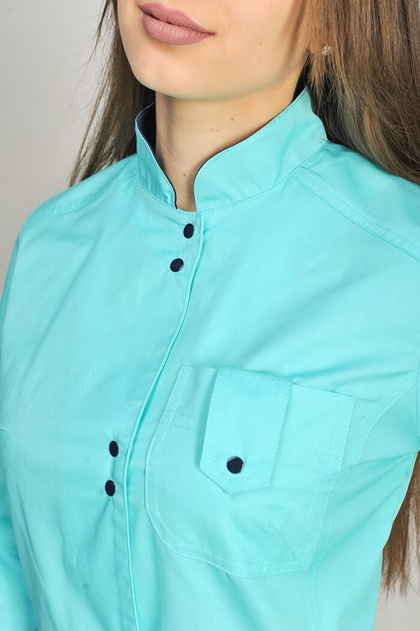фото костюм Рубіна (40-60) сорочкова, ментоловий/темно-синій, рукав 3/4, брюки класичні 91434105
