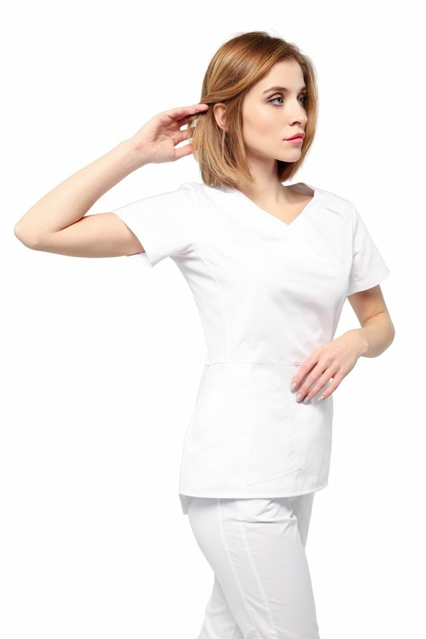 медичний костюм Селеста (40-66) через голову тк.преміум-котон - колір білий , рукав короткий, брюки джогери 2208255504 фото