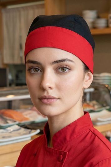 Бандана кухарська Б-01 на зав'язках котон чорний/червоний - Форма кухаря (76.100)